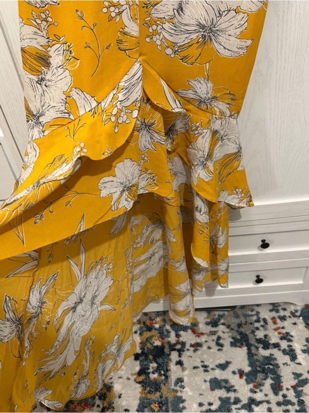 Lulus Darling Daylily Mustard Yellow Floral Print High-low Maxi Dress - Size S - Picture 3 of 9